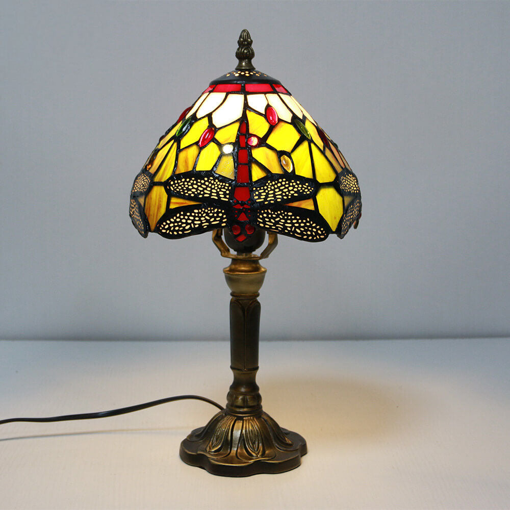Vintage Tiffany Tierblumen Dekoration Buntglas Kuppel 1-Licht Tischlampe 