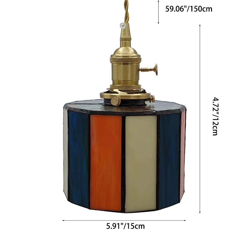 Lustre suspendu traditionnel vintage en laiton, verre, cylindre quadripartite, corne, treillis, à 1 lumière pour salle à manger 