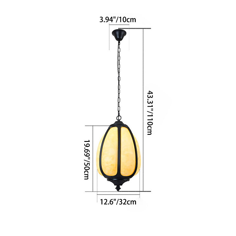 Lumière suspendue ovale en aluminium moulé Art Déco moderne en forme de citrouille à 1 ampoule pour patio extérieur 