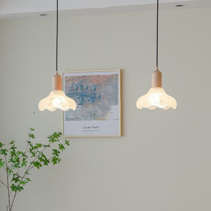 Suspension lumineuse à 1 ampoule en bois massif et verre avec cylindre traditionnel japonais pour salon 
