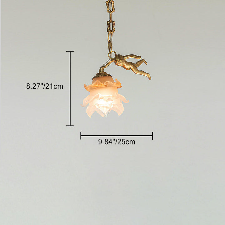Traditioneller Vintage Engel Blume Kupfer Glas 1/3/6 Licht Kronleuchter für Schlafzimmer 