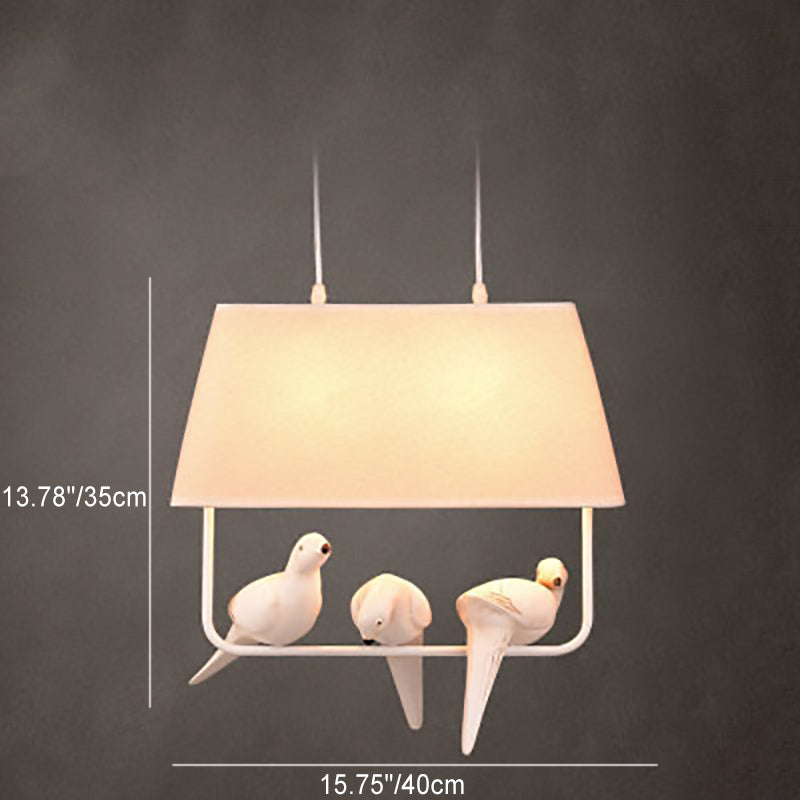 Contemporary Scandinavian Bird Iron Burlap Resin 1/2 Light Chandelier For Bedroom