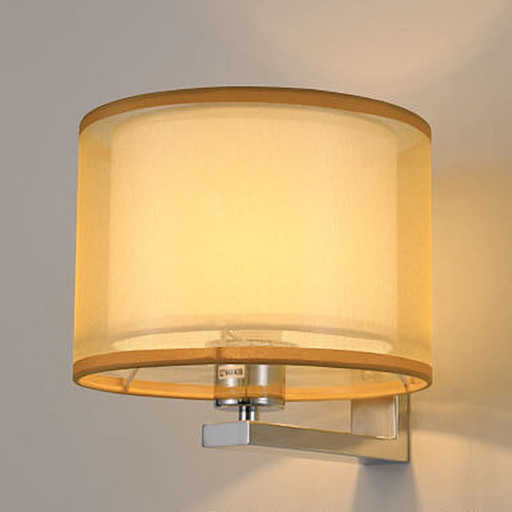 Chinesische Retro-Elektroplattierte Eisen Zylindrische Stoffschirm 1-Licht Wandleuchte 
