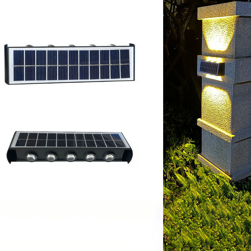 مصباح حائطي LED مستطيل مقاوم للماء من ABS PMMA بتصميم عصري بسيط للطاقة الشمسية للفناء الخارجي 