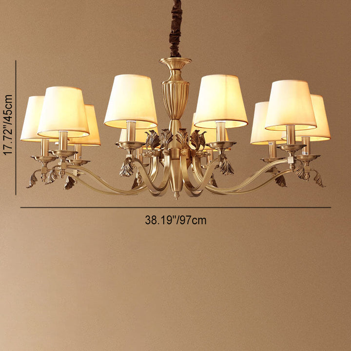 Lustre traditionnel vintage rond trapézoïdal en cuivre avec tissu, 3/6/8/10 lumières pour salon 