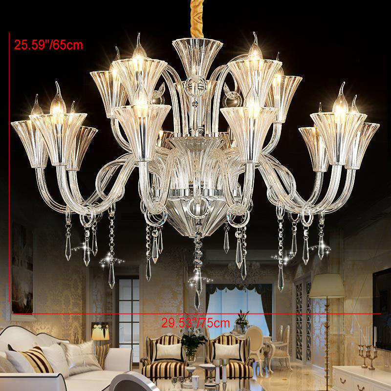Traditional French Petal Candelabra Glass Crystal 6/8/12 Chandelier For Living Room