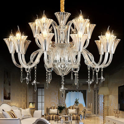 Traditional French Petal Candelabra Glass Crystal 6/8/12 Chandelier For Living Room