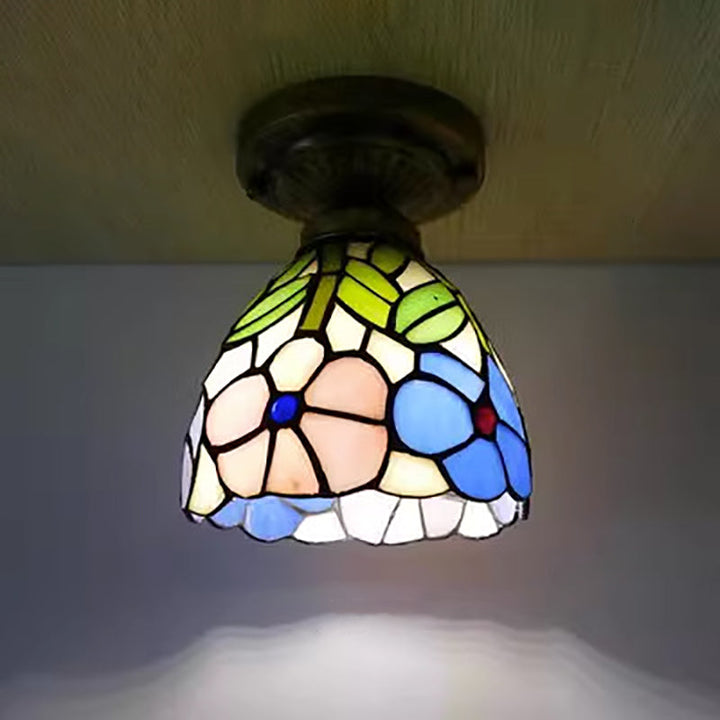 Lámpara de Techo Semi-empotrada de 1 Luz de Cristal de Hierro con Cúpula Tradicional Tiffany para Sala de Estar 