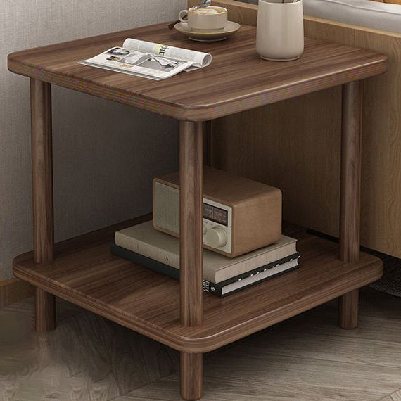 Traditional Japanese Square MDF Pine Wood End Table 2-Tier For Living Room