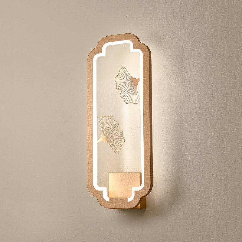 Lampe murale LED en acrylique fer à feuille de lotus rayée rectangulaire chinoise traditionnelle pour chambre 