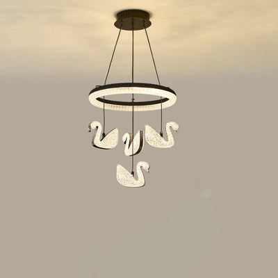 Zeitgenössischer Luxus-Kreis-Ring-Schatten-ABS-Schwan-Dekor-LED-Kronleuchter für Wohnzimmer 