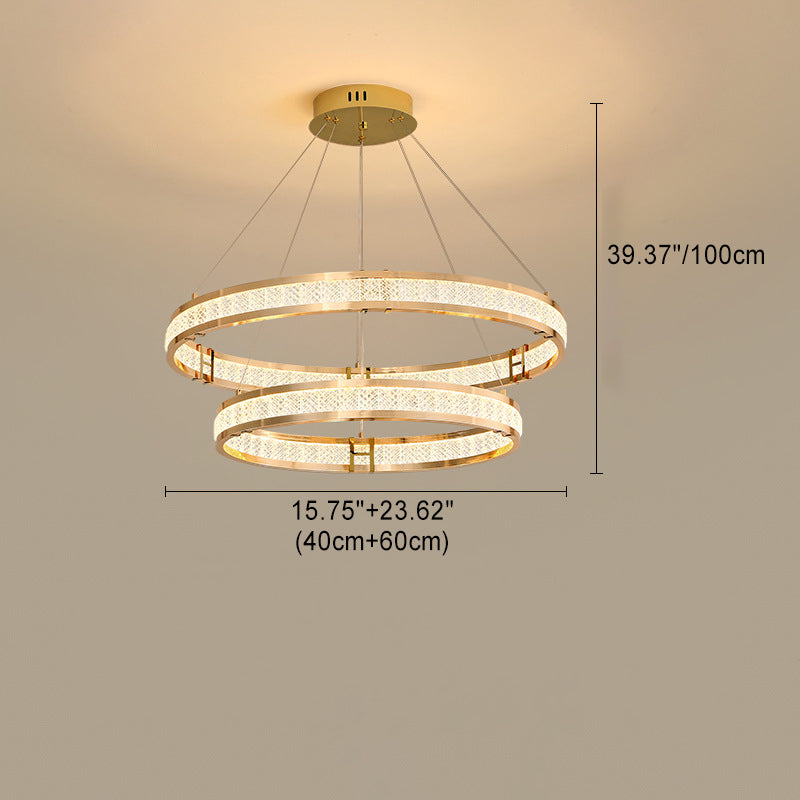 Lustre LED en cristal circulaire en aluminium de luxe contemporain pour salle à manger 