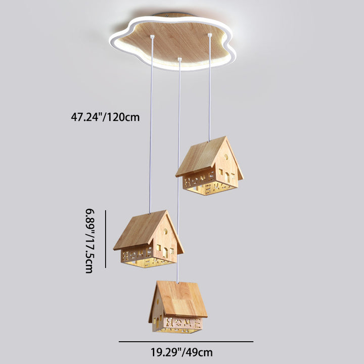 Contemporary Creative Cartoon Wood Cabin Aluminum LED Chandelier For Living Room