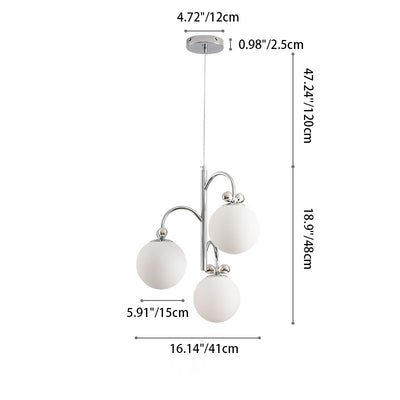 Contemporary Scandinavian Orb Bow Curved Rod Iron Glass 3/5/6 Light Chandelier For Living Room