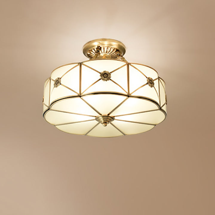 Plafonnier semi-encastré en laiton traditionnel européen en verre rond sculpté à la main 4/6 lumières pour couloir 