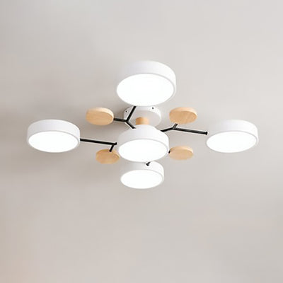 Lustre semi-encastré contemporain scandinave à design de branche moléculaire ronde LED pour salon 