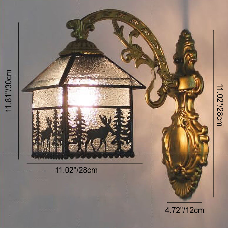 Traditional Tiffany Square House Iron Stained Glass 1-Light Wall Sconce Lamp For Living Room