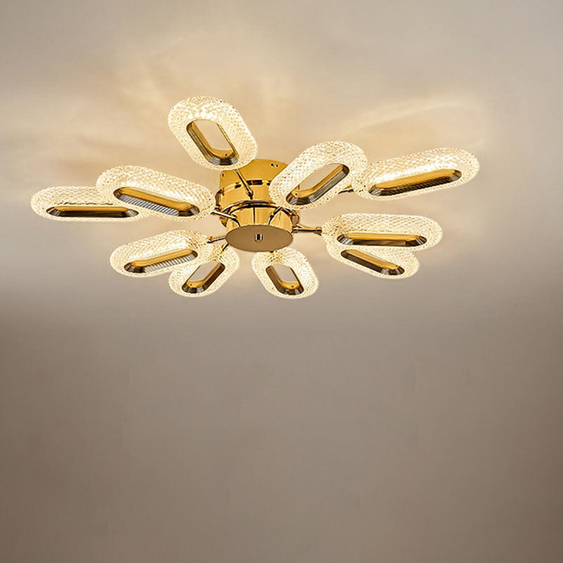 Modern Luxury Oval Iron Zinc Alloy Acrylic LED Semi-Flush Mount Ceiling Light For Living Room