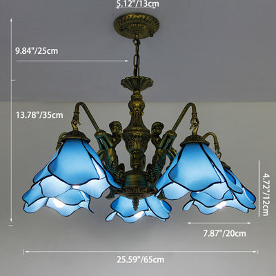 Araña de hierro con vidrio floral tradicional Tiffany de 3/5 luces para sala de estar 