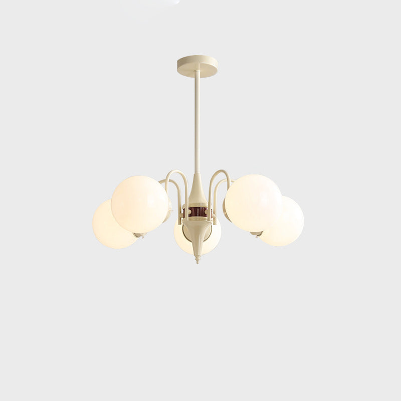 Lustre contemporain rétro à branches courbées avec tige ronde et boules en fer et verre 3/5 lumières pour salon 