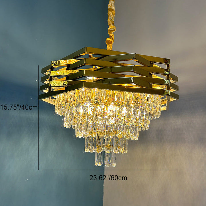 Contemporary Luxury Square Stacked Branch Crystal Metal Stainless Steel 5/7/8/9-Light Chandelier For Living Room