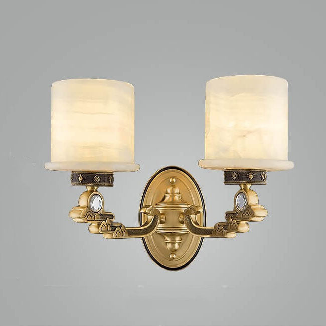 European Retro Light Luxury Copper Jade 1/2-Light Wall Sconce Lamp