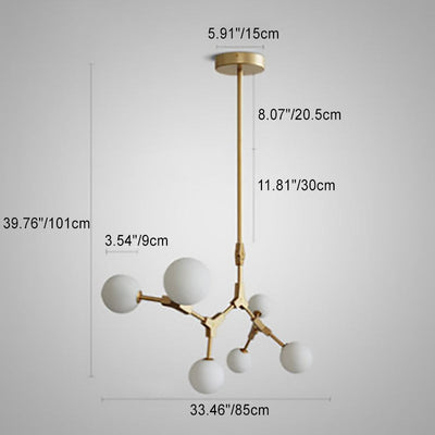 Contemporary Scandinavian Branches Magic Bean Orb Glass Iron 6/8 Light Chandelier For Bedroom