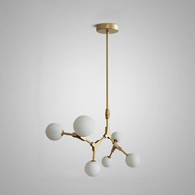 Contemporary Scandinavian Branches Magic Bean Orb Glass Iron 6/8 Light Chandelier For Bedroom