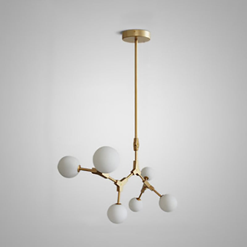 Contemporary Scandinavian Branches Magic Bean Orb Glass Iron 6/8 Light Chandelier For Bedroom