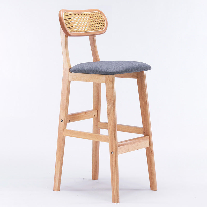 Tabouret de comptoir moderne minimaliste en cuir PU avec rotin rembourré en bois de caoutchouc, dossier ouvert, repose-pieds pour cuisine 
