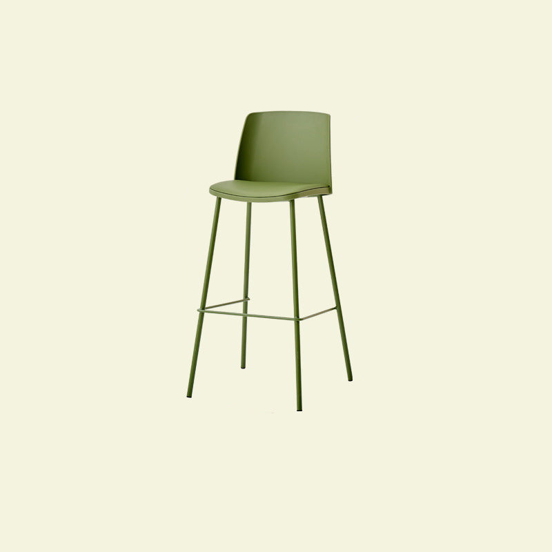 Taburete cuadrado minimalista moderno de cuero PU con respaldo y reposapiés de barra de hierro para comedor 