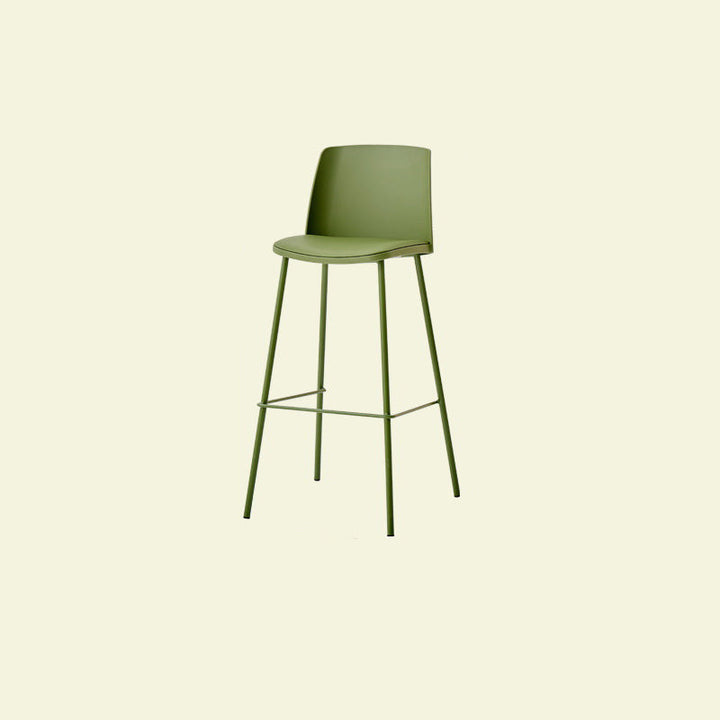 Taburete cuadrado minimalista moderno de cuero PU con respaldo y reposapiés de barra de hierro para comedor 