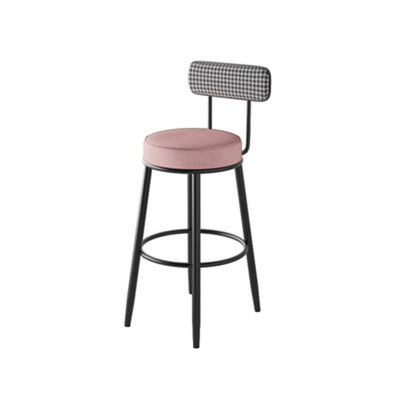 Tabouret de bar contemporain nordique rond en lin de coton rembourré avec dossier et repose-pieds pour salle à manger 