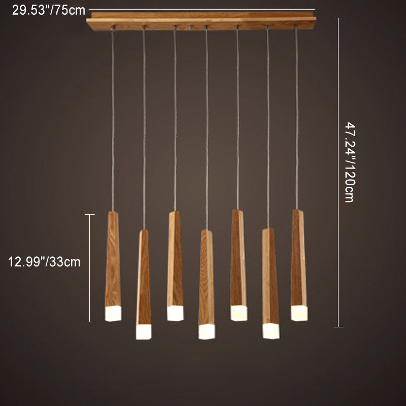 Lustre de style rustique traditionnel en bois carré long avec LED pour salle à manger 