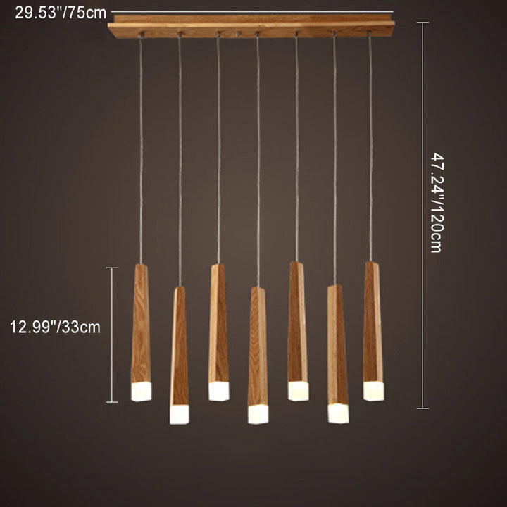 Lustre de style rustique traditionnel en bois carré long avec LED pour salle à manger 