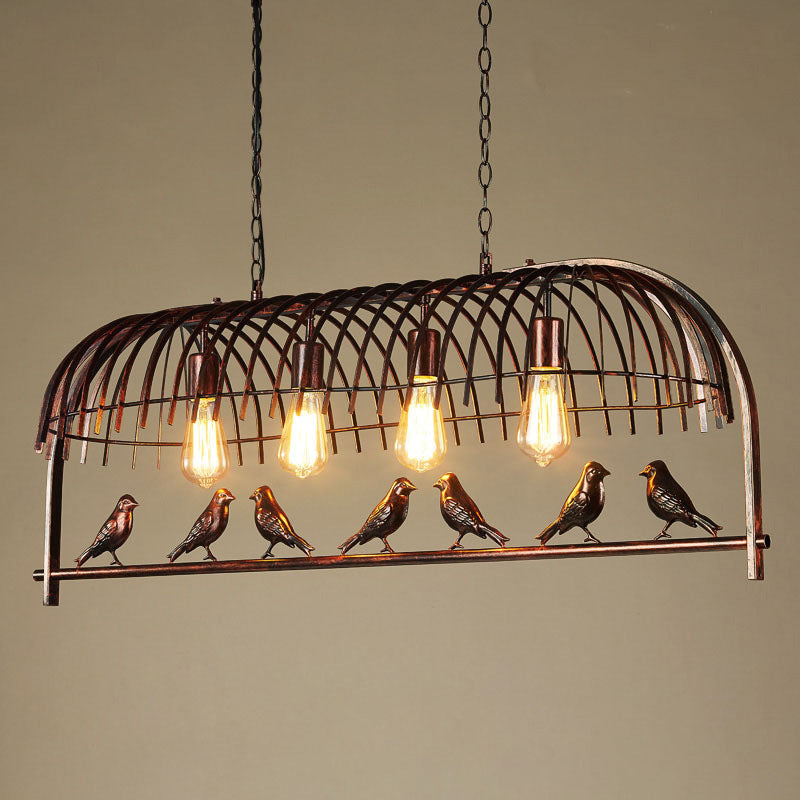 Jaula de pájaros retro contemporánea de hierro con candelabro de 4 luces para comedor 