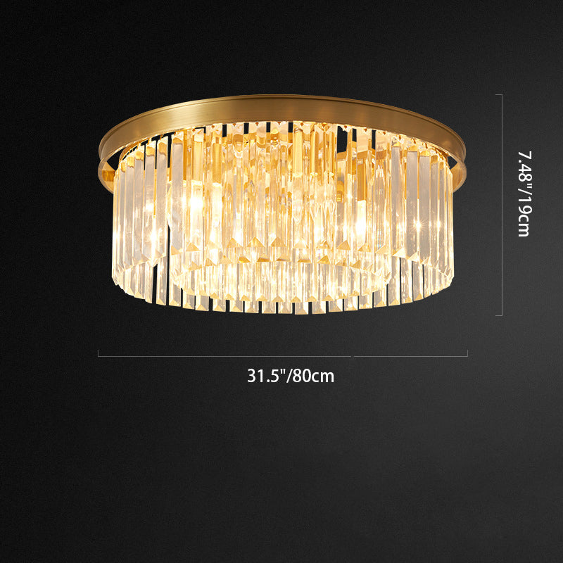 Modern Luxury Round Long Full Copper Crystal 4/5/6/8 Light Flush Mount Ceiling Light For Living Room