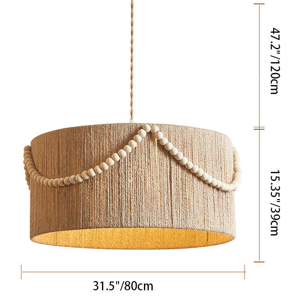 Modern Creative Hemp Rope Wooden Bead Cylinder 1-Light Pendant Light