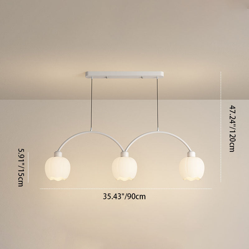 Modern Minimalist Flower Cup Iron Glass 3/4 Light Island Light Chandelier For Dining Room