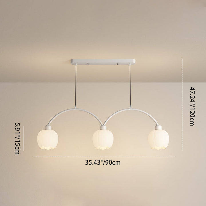 Modern Minimalist Flower Cup Iron Glass 3/4 Light Island Light Chandelier For Dining Room