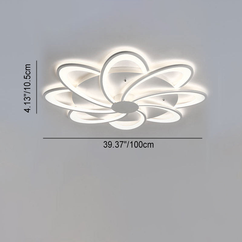 Zeitgenössische kreative Blütenblatt Hardware Acryl LED Semi-Flush Mount Deckenleuchte für Wohnzimmer 