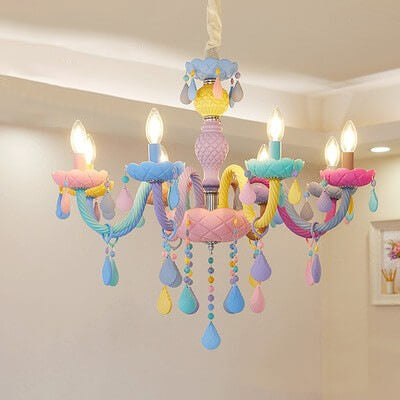 Modern Children's Princess Macaroon Candelabra Crystal Glass 5/6/8/10/12/15 Light Chandelier