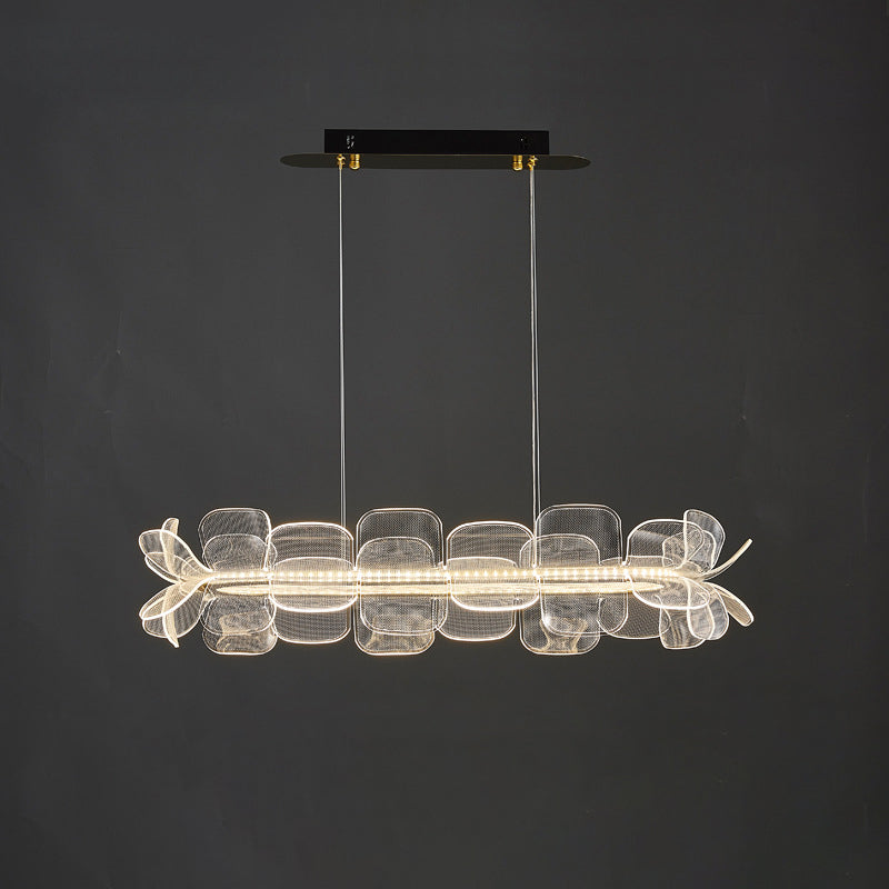 Moderne minimalistische runde Blume klares Metall Acryl LED Insel Licht Kronleuchter für Esszimmer 