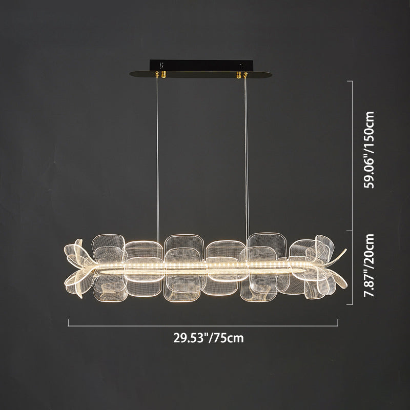 Moderne minimalistische runde Blume klares Metall Acryl LED Insel Licht Kronleuchter für Esszimmer 
