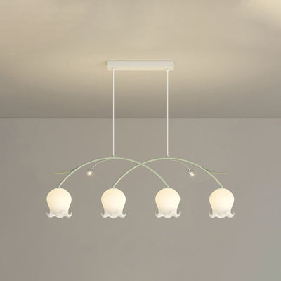 Simplicité Contemporaine Abat-jour en Verre à Fleurs Arc Bande de Fer Lustre Îlot à 3/4 Lumières pour Chambre 