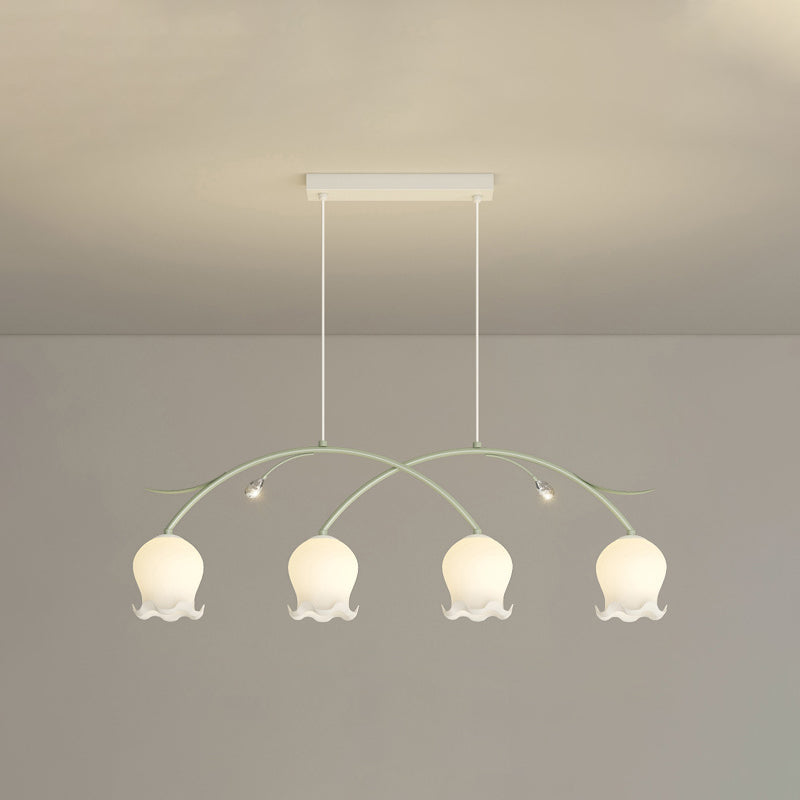 Simplicité Contemporaine Abat-jour en Verre à Fleurs Arc Bande de Fer Lustre Îlot à 3/4 Lumières pour Chambre 