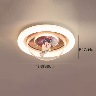 ضوء سقف LED مستدير من الراتنج الأكريليك بفلش مونت بتصميم رائد فضاء وردي حديث ووحيد القرن 