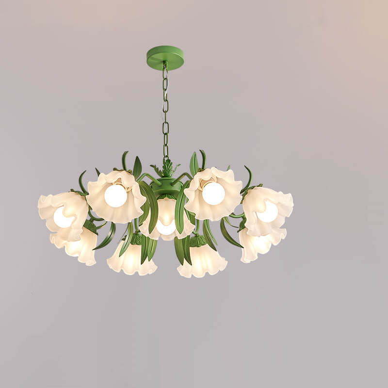 Contemporary Creative Bell Orchid Flower Iron Glass 4/6/7/9 Light Chandelier For Living Room