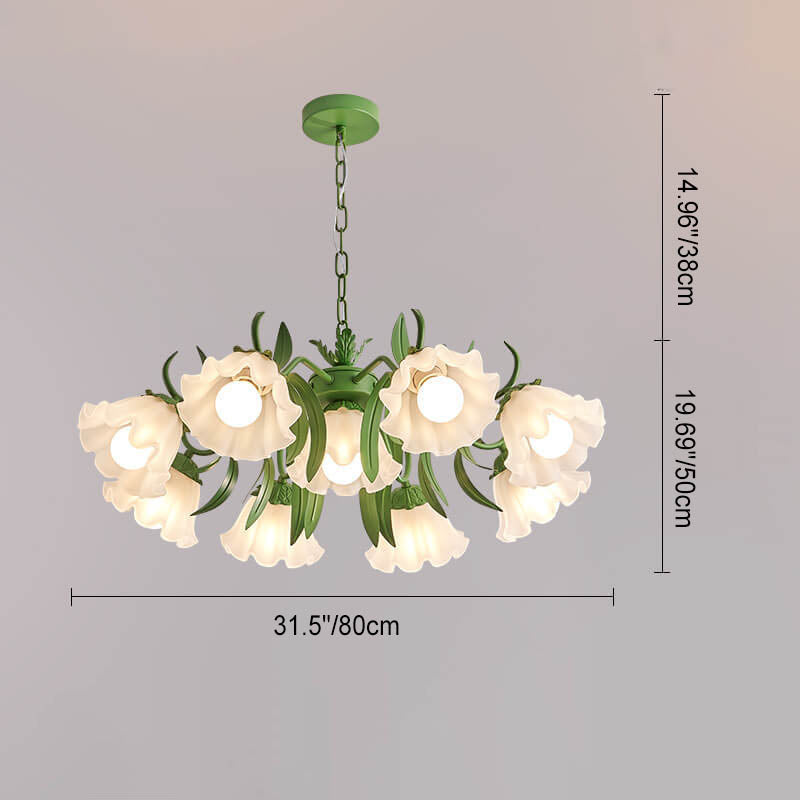 Zeitgenössischer Kreativer Glocken-Orchideenblume Eisen Glas 4/6/7/9 Licht Kronleuchter für Wohnzimmer 