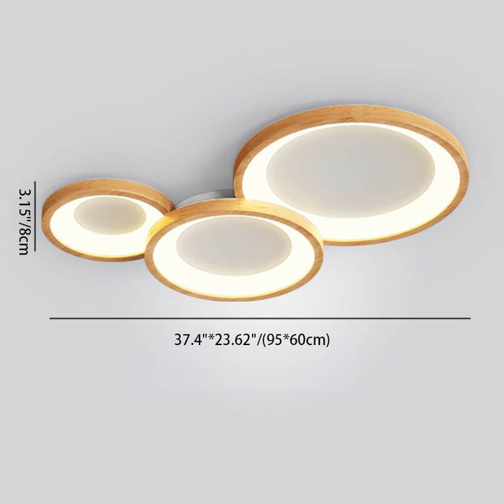 Contemporary Scandinavian Rubberwood Acrylic Log Circle Design LED Flush Mount Ceiling Light For Living Room